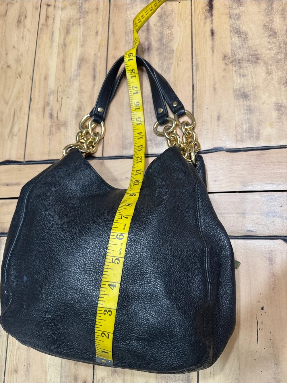 Michael Kors Black Leather Hobo with Gold Hardware